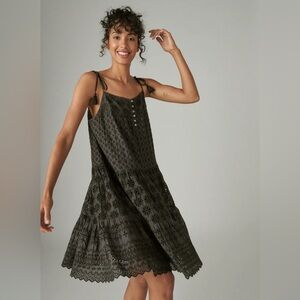 🩶Lucky Brand Black Eyelet Embroidered Sleeveless Tiered Dress Sz S LayeringPiece